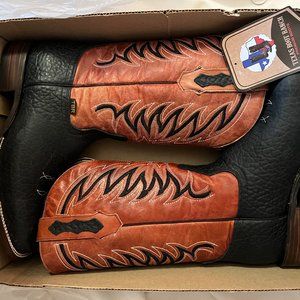 Texas Boot Ranch Cuello De Toro Negro Barcelona Cognac Leather Boots 11 1/2